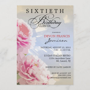 Peony Floral 60º Convite de aniversário Azul