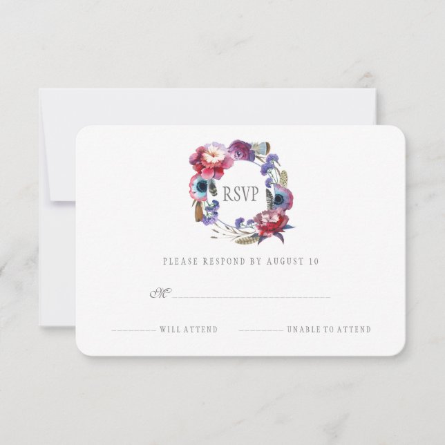 Peony Floral de flor selvagem com penas | RSVP (Frente)