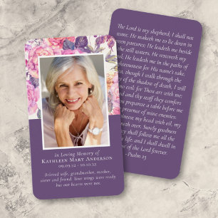 Peony Floral Memorial Prayer Card