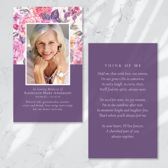 Peony Floral Memorial Prayer Card (Criador carregado)