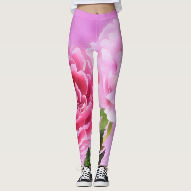 Peony Flowers Leggings Rosa Floral (Frente)
