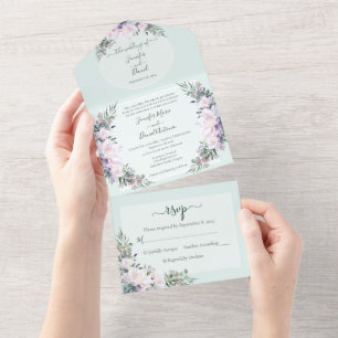 Peony Garden Mint Green - Tudo em um Convite de ca