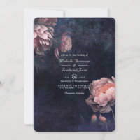 Peony Midnight Floral Código QR Convite de Casamen