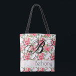 Peony Rosa Floral Tote Bag<br><div class="desc">Dar-lhe este belo saco de tote personalizado com peônia vibrante e flores rosa florais em tons de rosa e creme e personalizado em letras quicas e monograma elegante. **TIP: Talvez seja necessário centralizar a sua versão inicial no saco clicando no link PERSONALIZAR e movendo a sua versão inicial até que...</div>