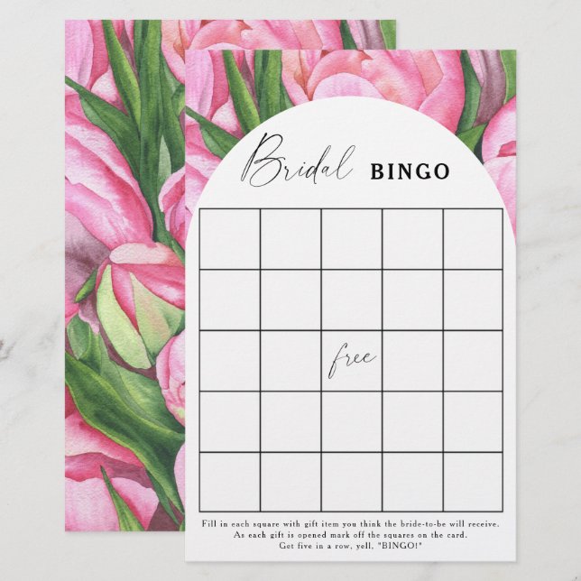 Peony rosa - jogo de bingo Chá de panela (Frente/Verso)