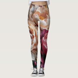 Peony Rosa Leggings Floral Impressão