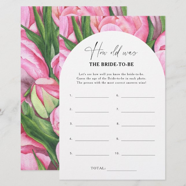 Peony rosa - Quantos anos a noiva tinha para ser o (Frente/Verso)