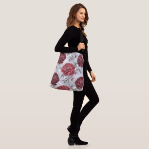 Peony Tote Bag Desenhado à Mão - Crimson Elegante