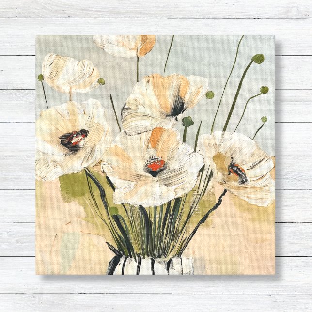 Pêpias Neutras Por Canvas (Peach Neutral Loose Painted Poppies Floral Modern Wall Art Canvas)