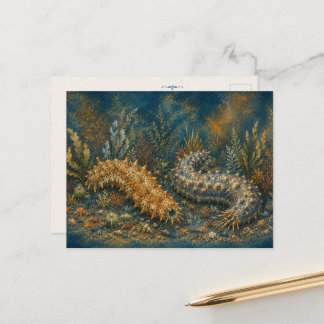 Pepino do Mar Aquarela Oceano Cartão Postal