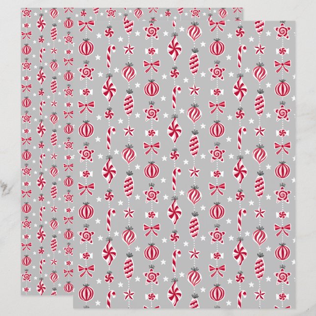 Peppermint Candy Baubles Scrapbook Paper (Frente/Verso)