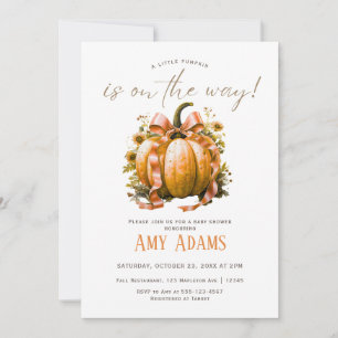 Pequena Abóbora com Convite para Bebê de Fita