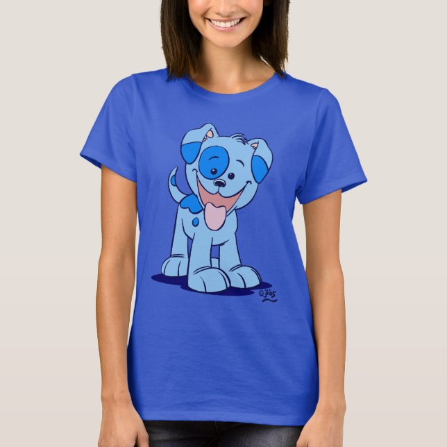 Pequena camiseta de desenho azul T-shirt feminina (Frente)