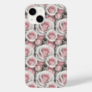 Pequena Capa de telefone rosa e rosas brancas