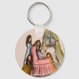 Pequena cena de cartas femininas no chaveiro de in