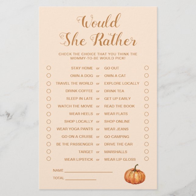 Pequena Chá de fraldas De Abóbora Ela Preferencial (Frente)