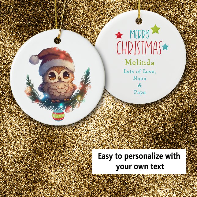 Pequena Coruja Bonita Ornamento de Natal Feliz (Criador carregado)