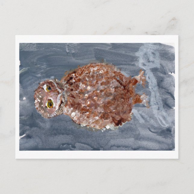 Pequena coruja com cartão postal de cinza (Frente)