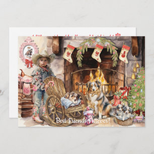 Pequena Cowgirl com seu Cartão de Férias do Servid