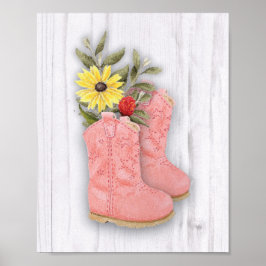 Pequena Cowgirl Pink Bootie Nursery Art Impressão