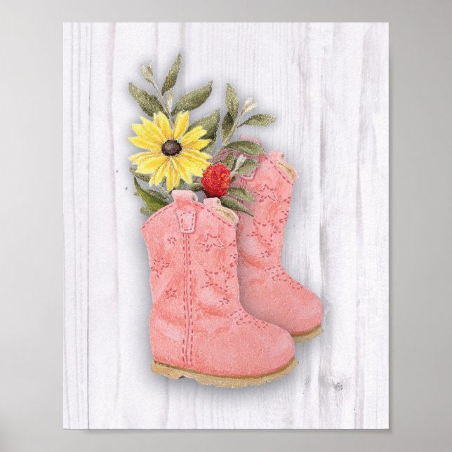 Pequena Cowgirl Pink Bootie Nursery Art Impressão (Frente)