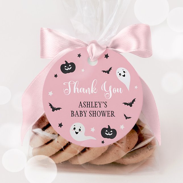 Pequena etiqueta de Chá de fraldas de Boo Hallowee (Cute Baby Shower Round Tag)