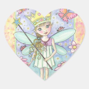 Pequena Fada Princesa Adesivos Coração