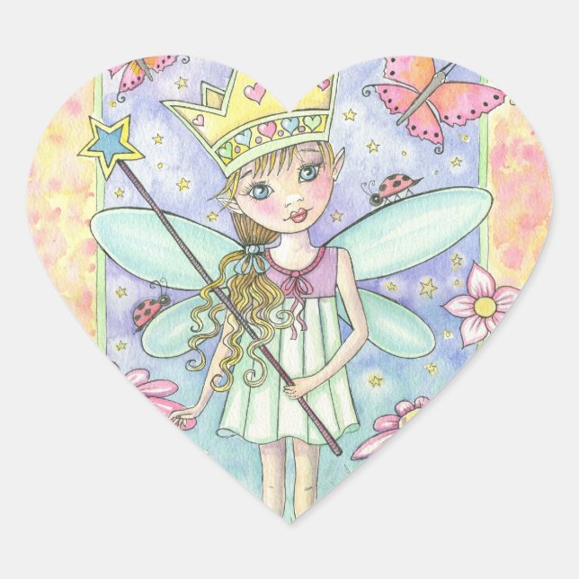 Pequena Fada Princesa Adesivos Coração (Frente)
