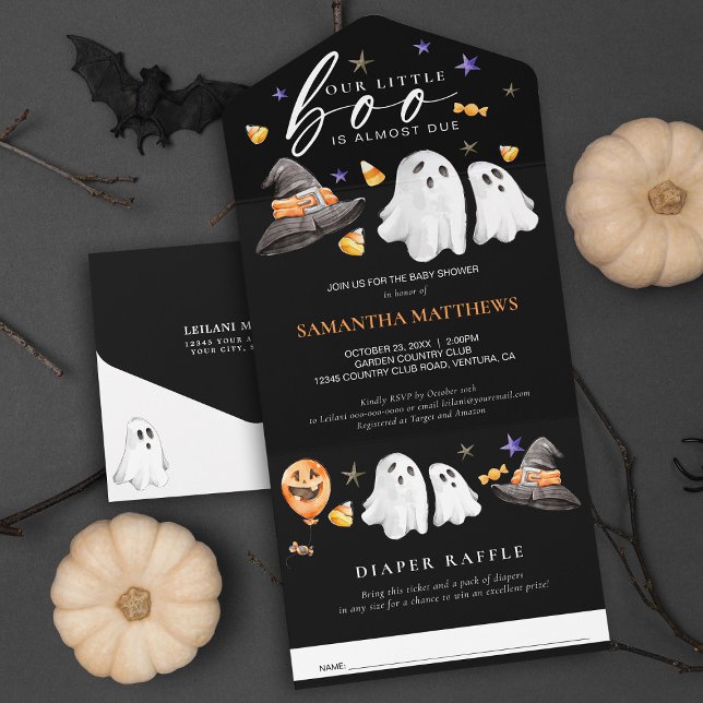 Pequena Fralda de Boo Halloween Raffle Black (Revel the upcoming arrival of your little ‘boo’ with a Baby Shower invite with a diaper raffle card.)