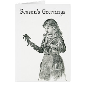 Pequena garota com um cartão retrô de biscoito Gin