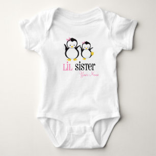 Pequena Irmã Pinguin Camisa Rosa Personalizada