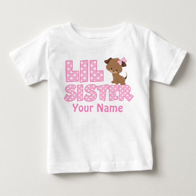 Pequena Irmã Rosa Puppy Personalizada Camisa (Frente)