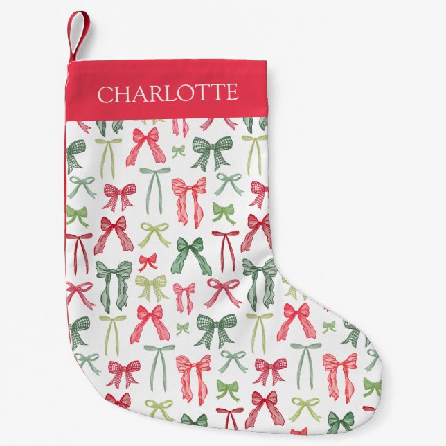 Pequena Laços de Natal Personalizados Coquette para Meia (Frente)