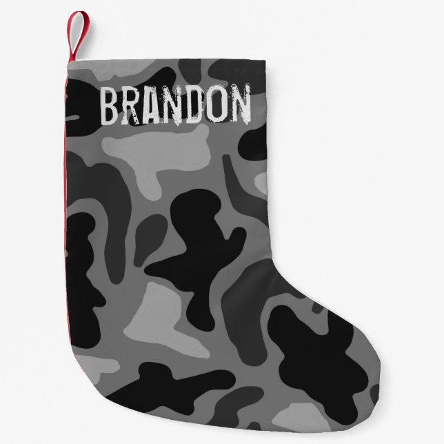 Pequena Meia de Natal Black Camo Grunge Nome (Frente)