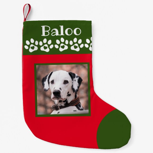 Pequena Meia de Natal com Foto de Cachorro e Topo Verde (Frente)