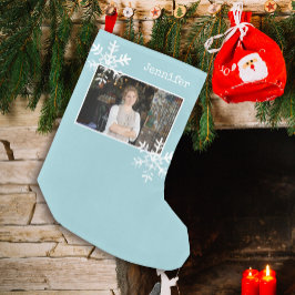 Pequena Meia de Natal com Foto Personalizada de Floco de N