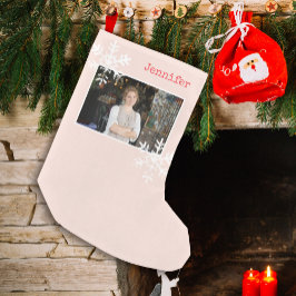 Pequena Meia de Natal com Foto Personalizada Floco de Neve