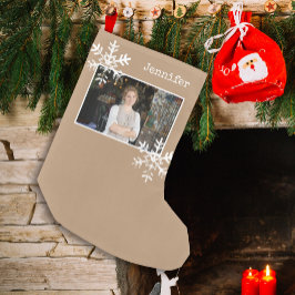 Pequena Meia de Natal com Foto Personalizada Floco de Neve