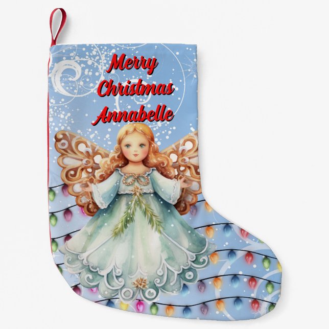 Pequena Meia de Natal de Anjo Personalizada (Frente)
