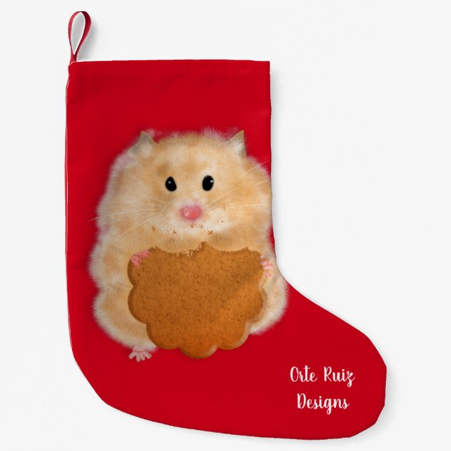 Pequena Meia de Natal de hamster fofo e biscoito (Frente)