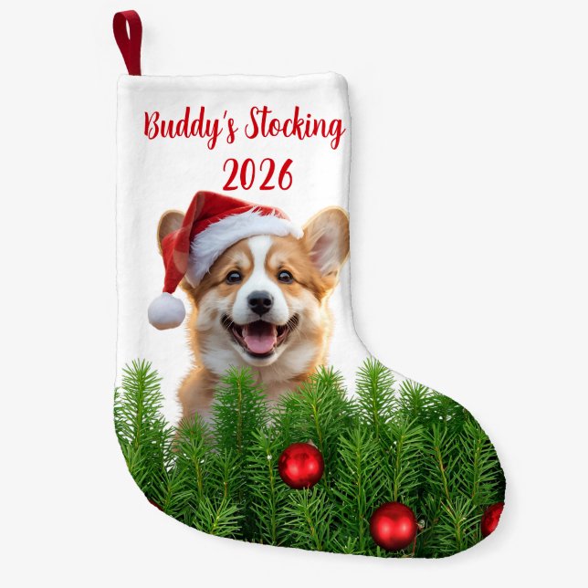 Pequena Meia de Natal do Corgi Santa Paws (Frente)