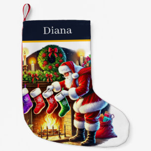 Pequena Meia de Natal festiva Papai Noel adicione nome 