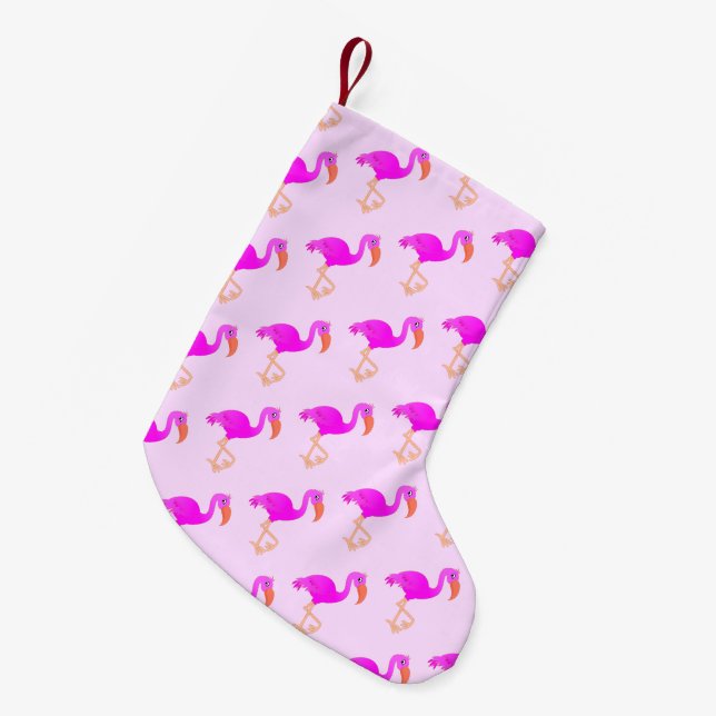 Pequena Meia de Natal Flamingo Rosa (Frente (Pendurada))