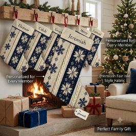 Pequena Meia de Natal Personalizada Azul Marinho Fair Isle
