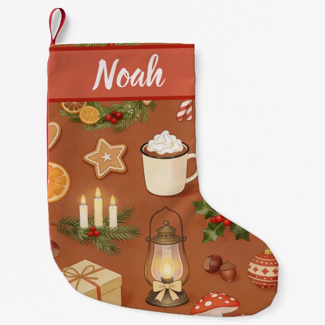 Pequena Meia de Natal Personalizada com Chocolate Quente A (Frente)