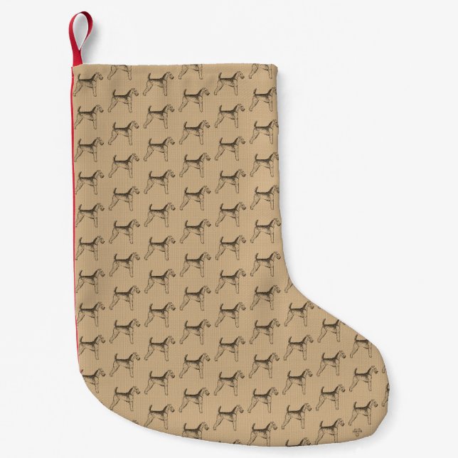 Pequena Meia de Natal Personalizada com Desenho de Airedal (Frente)