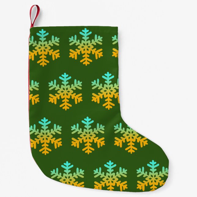 Pequena Meia de Natal Personalizada com Flocos de Neve (Frente)