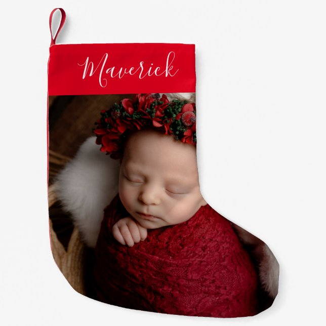 Pequena Meia de Natal Personalizada com Foto e Nome (Frente)