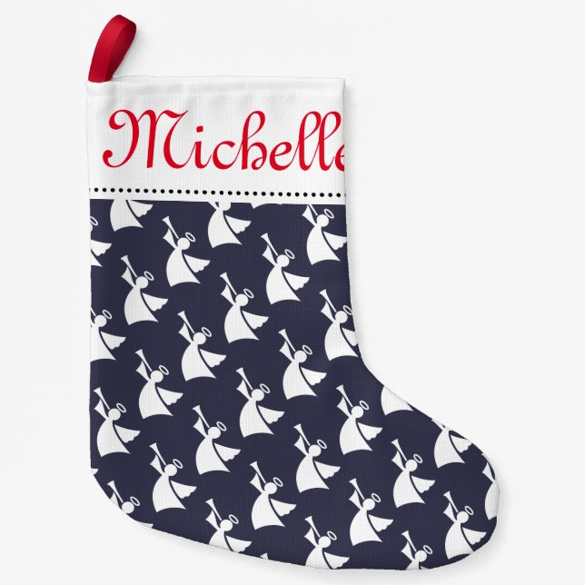 Pequena Meia de Natal personalizada com padrão de anjo (Frente)