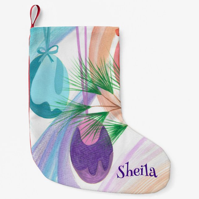 Pequena Meia de Natal Personalizada Enfeite (Frente)